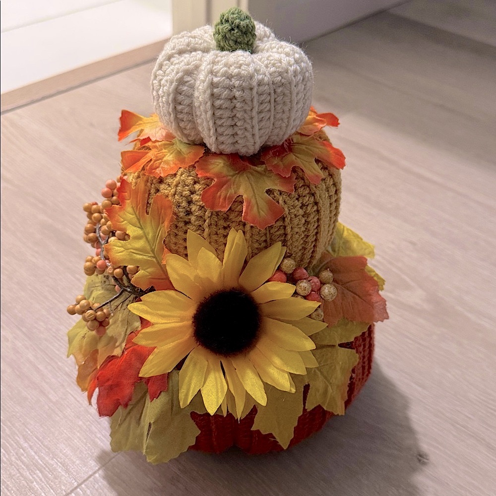Handcrafted Autumn Crochet Stacked Pumpkin Decor